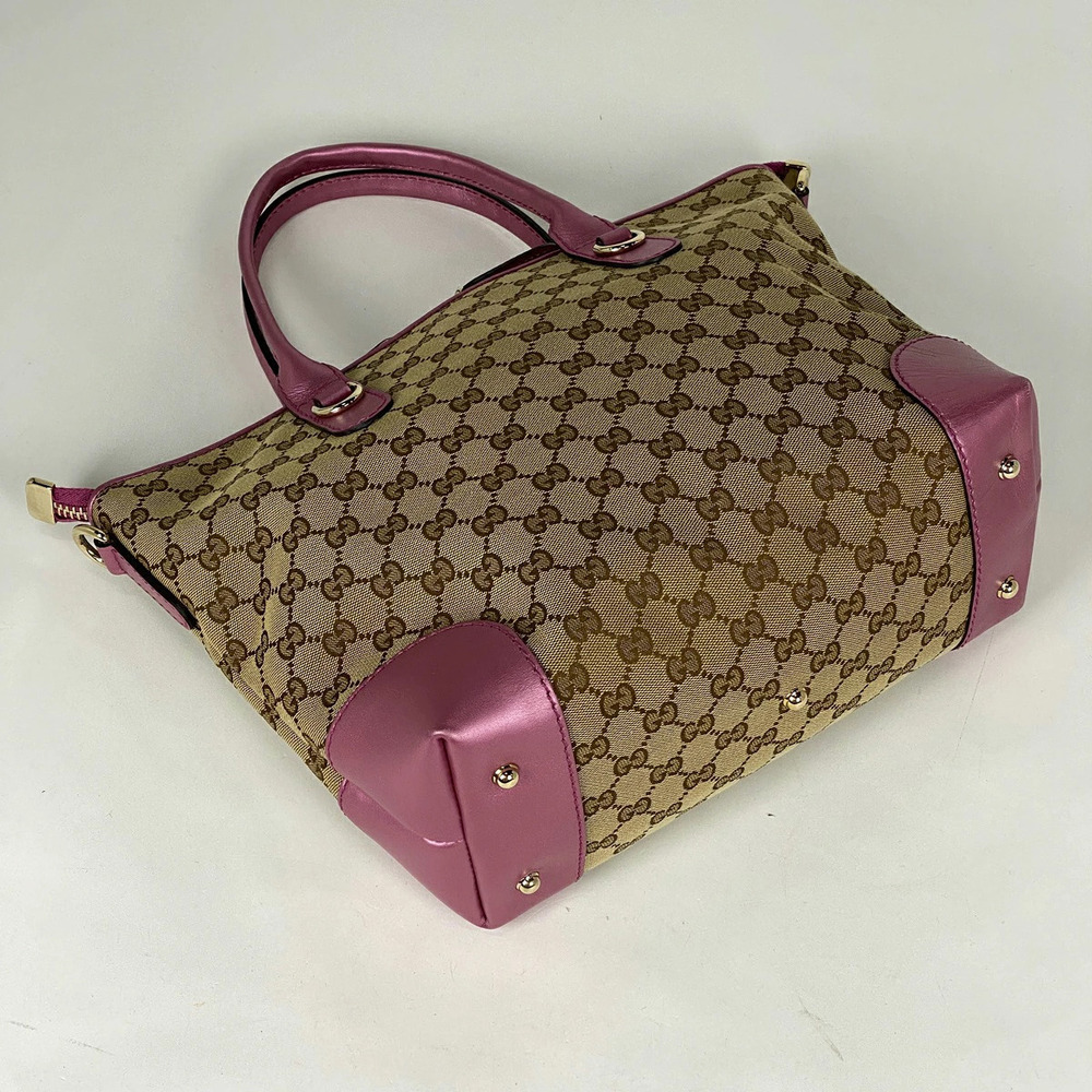 Gucci Canvas Heartbit Pink Handbag Metallic Bag Tote GG Shoulder Beige